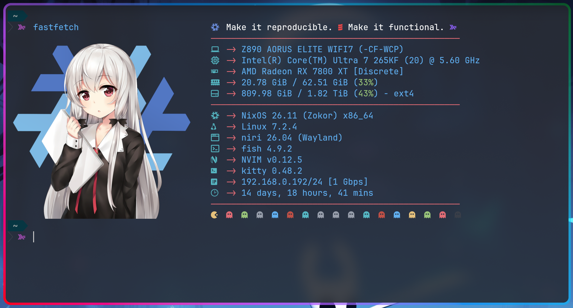 Fastfecth running on a kitty terminal